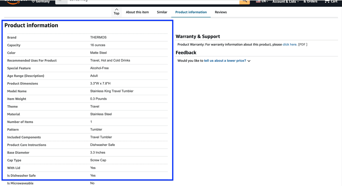 Détails produits Amazon à scraper