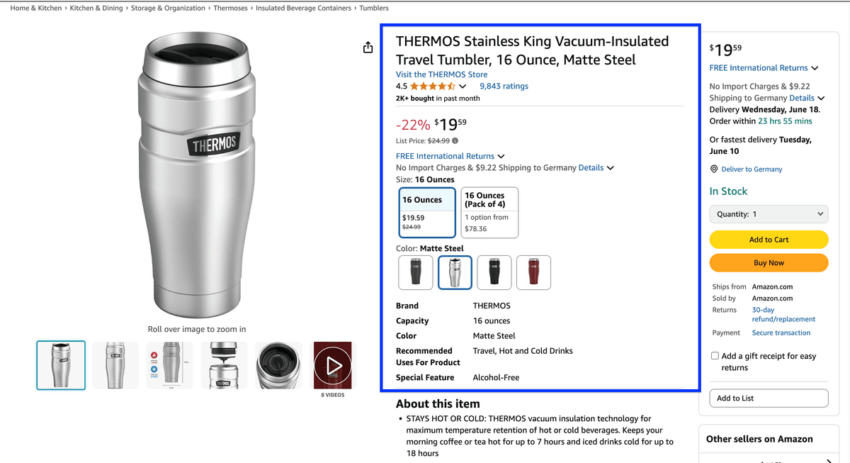 Fiche produit Amazon à scraper