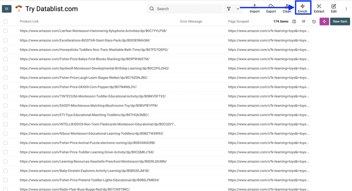 Datablist collection pour scrap détail produit Amazon