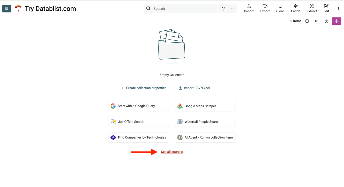 Sélection de la source sur Datablist