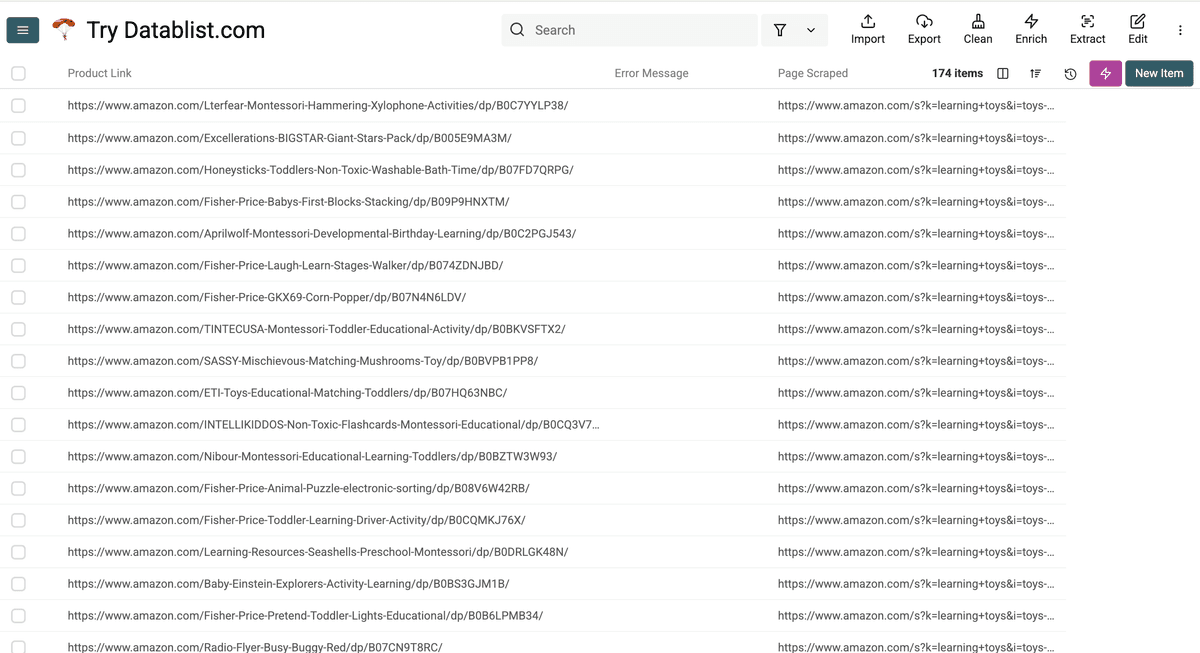 Collection Datablist avec résultats Amazon scrappés