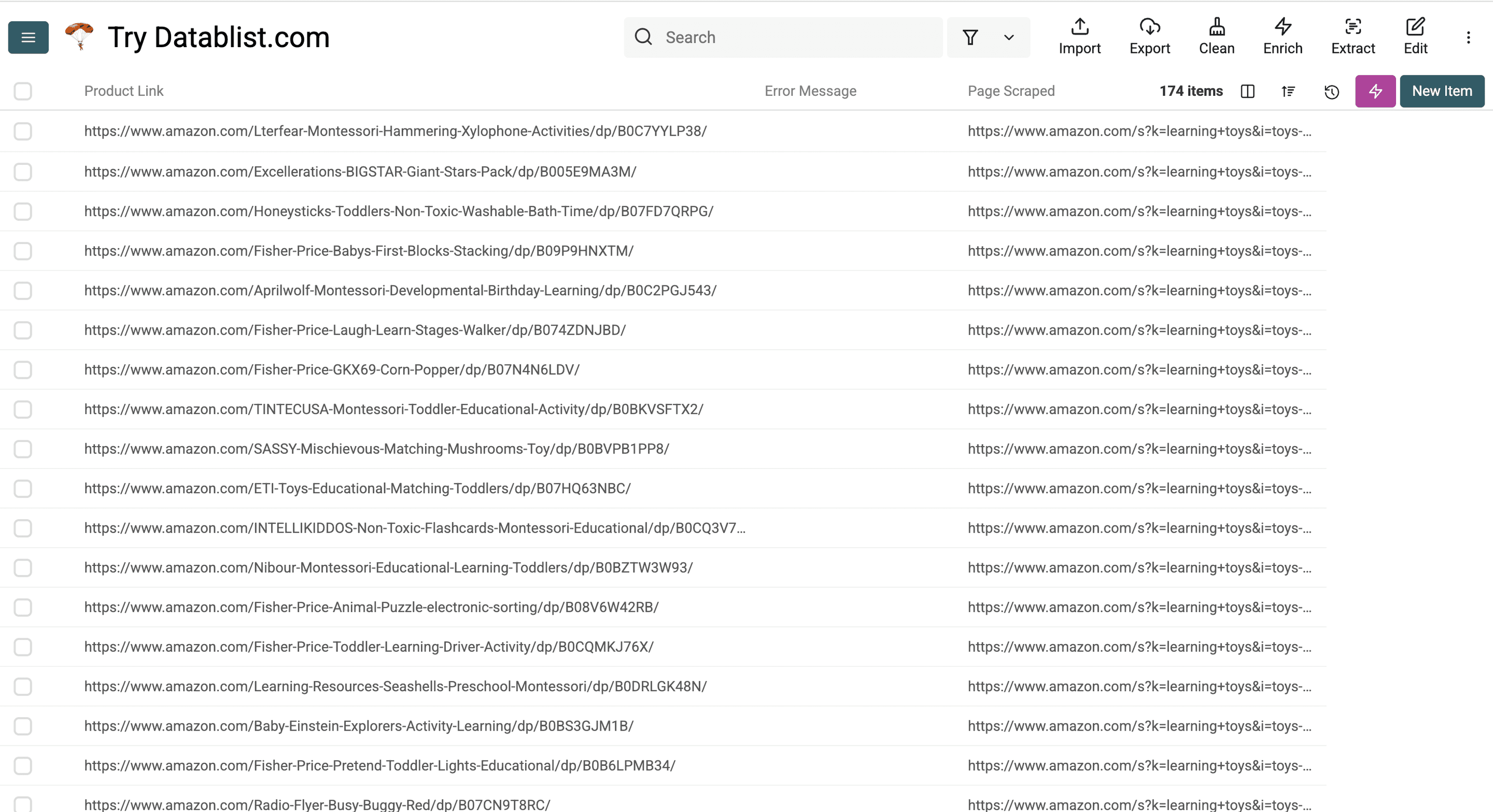 Amazon検索結果を取得したDatablistコレクション