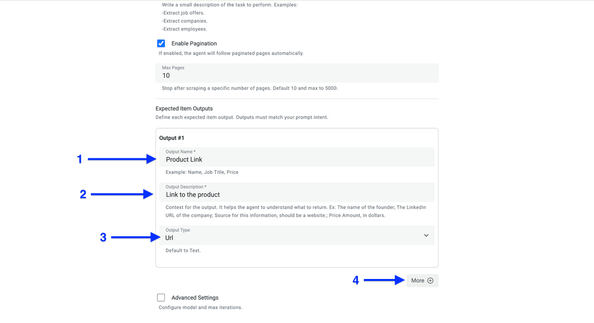 Configuration des outputs AI Agent