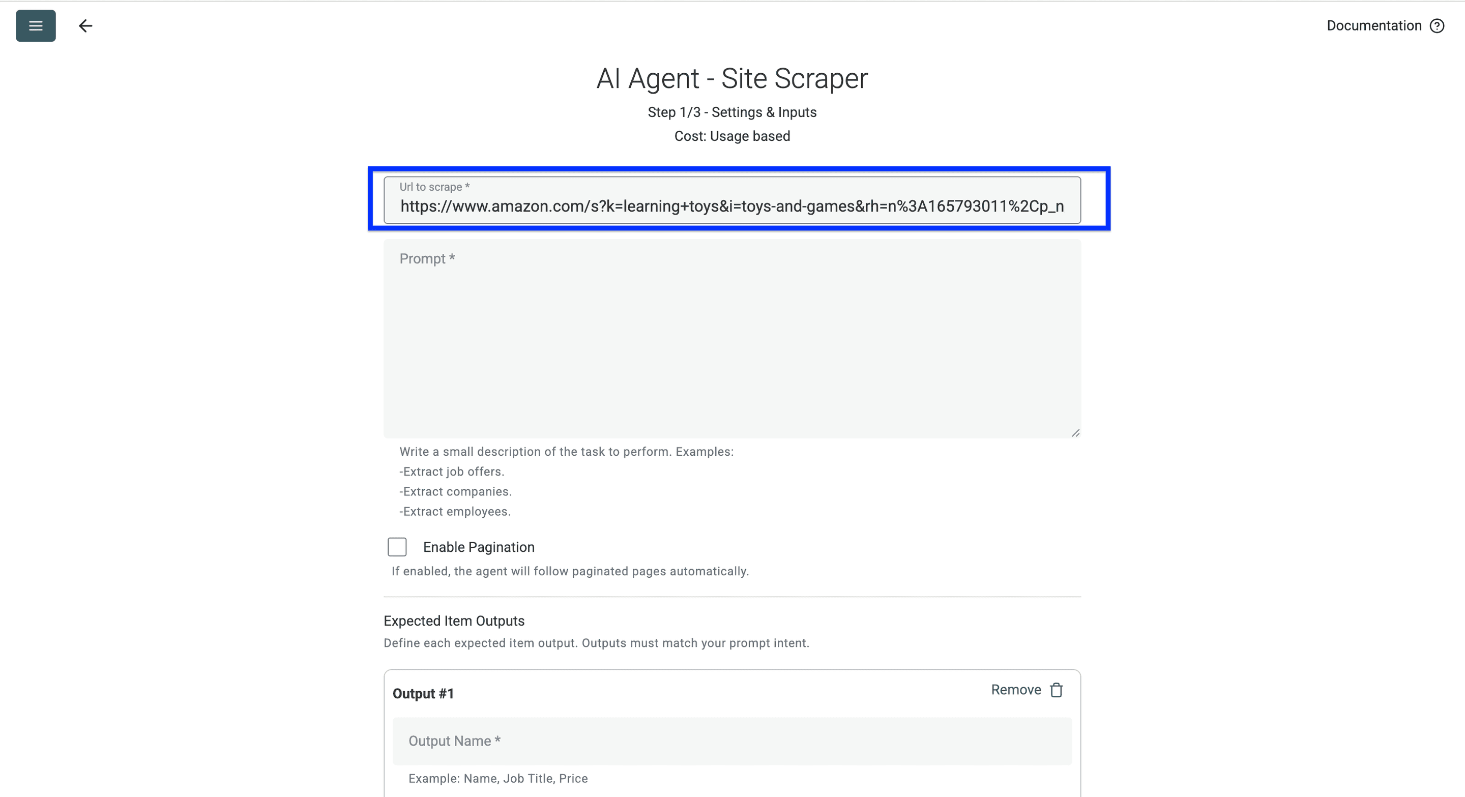 Amazon検索をスクレイピングするAI AgentのURL設定