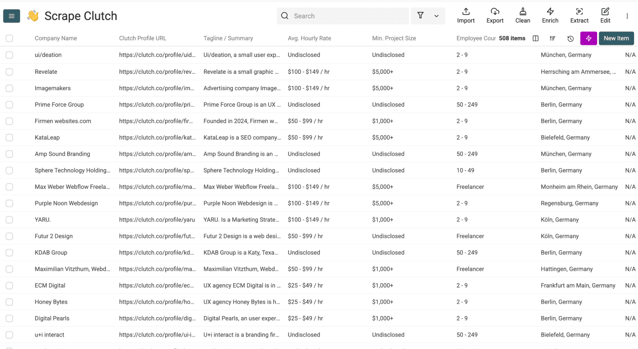 Scrape Clutch Agencies - Results Overview