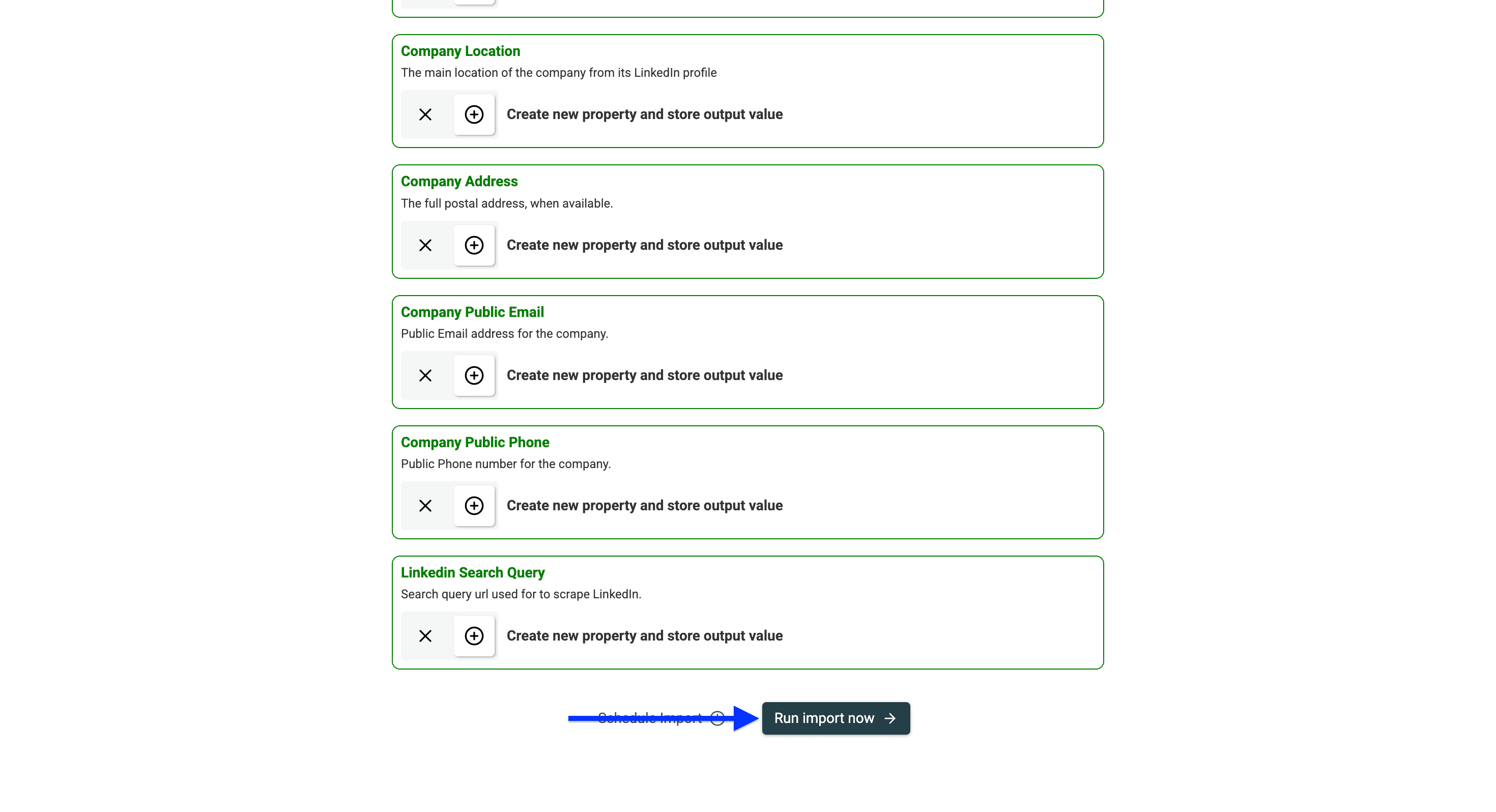 Output field configuration of Datablist’s LinkedIn Scraper