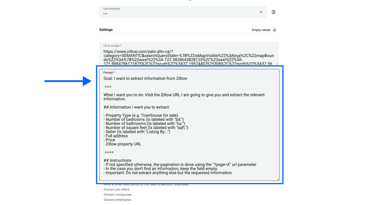 Extração de diretórios com o Datablist: prompt