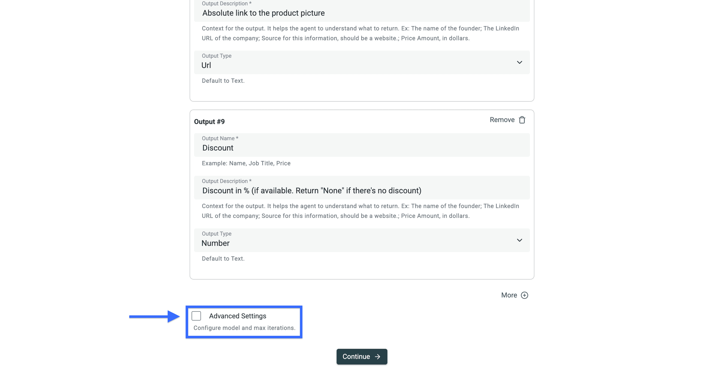 Ative Advanced Settings para acessar mais recursos de extração
