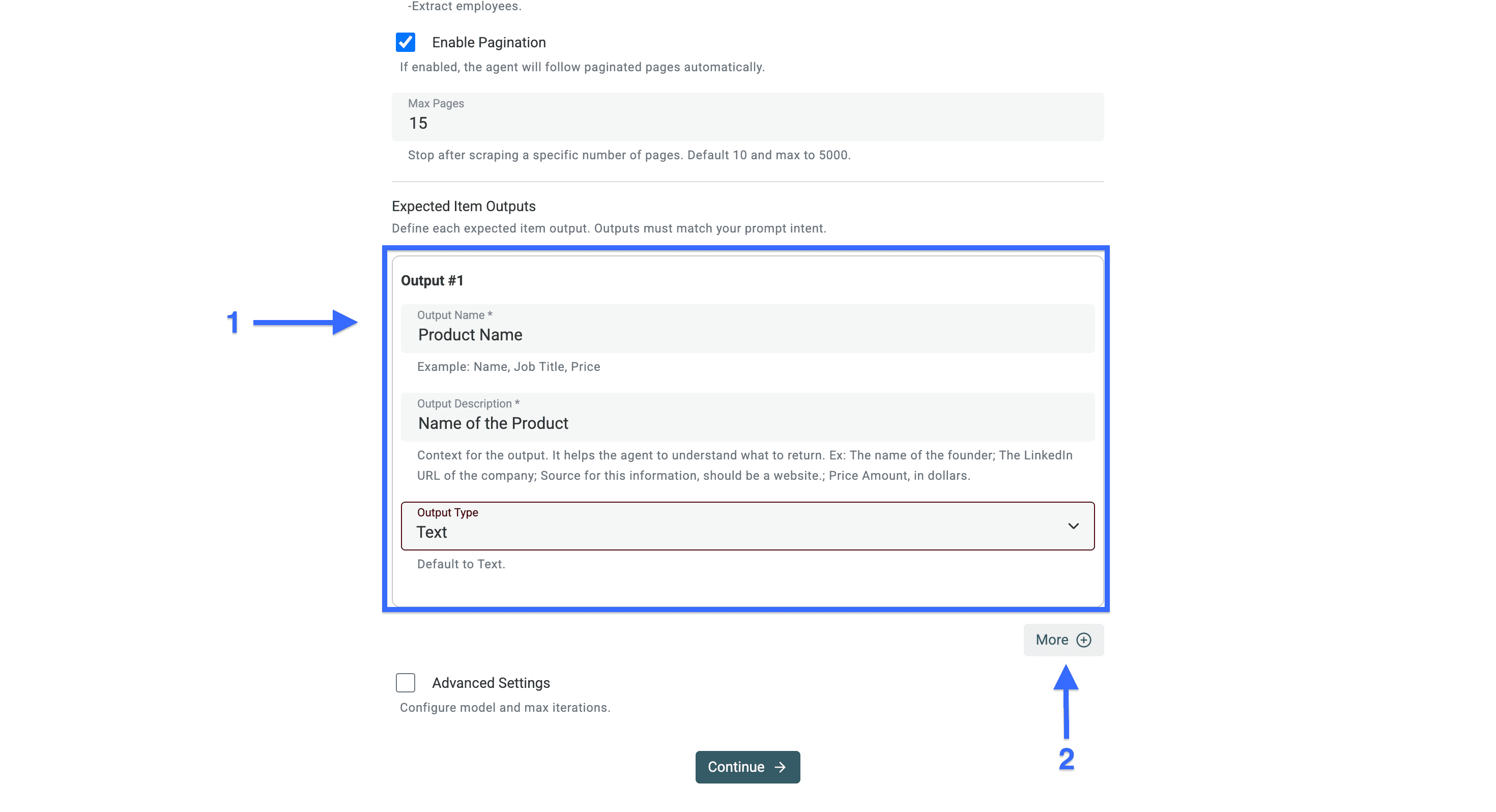 Proprietà di output per salvare i nomi dei prodotti estratti