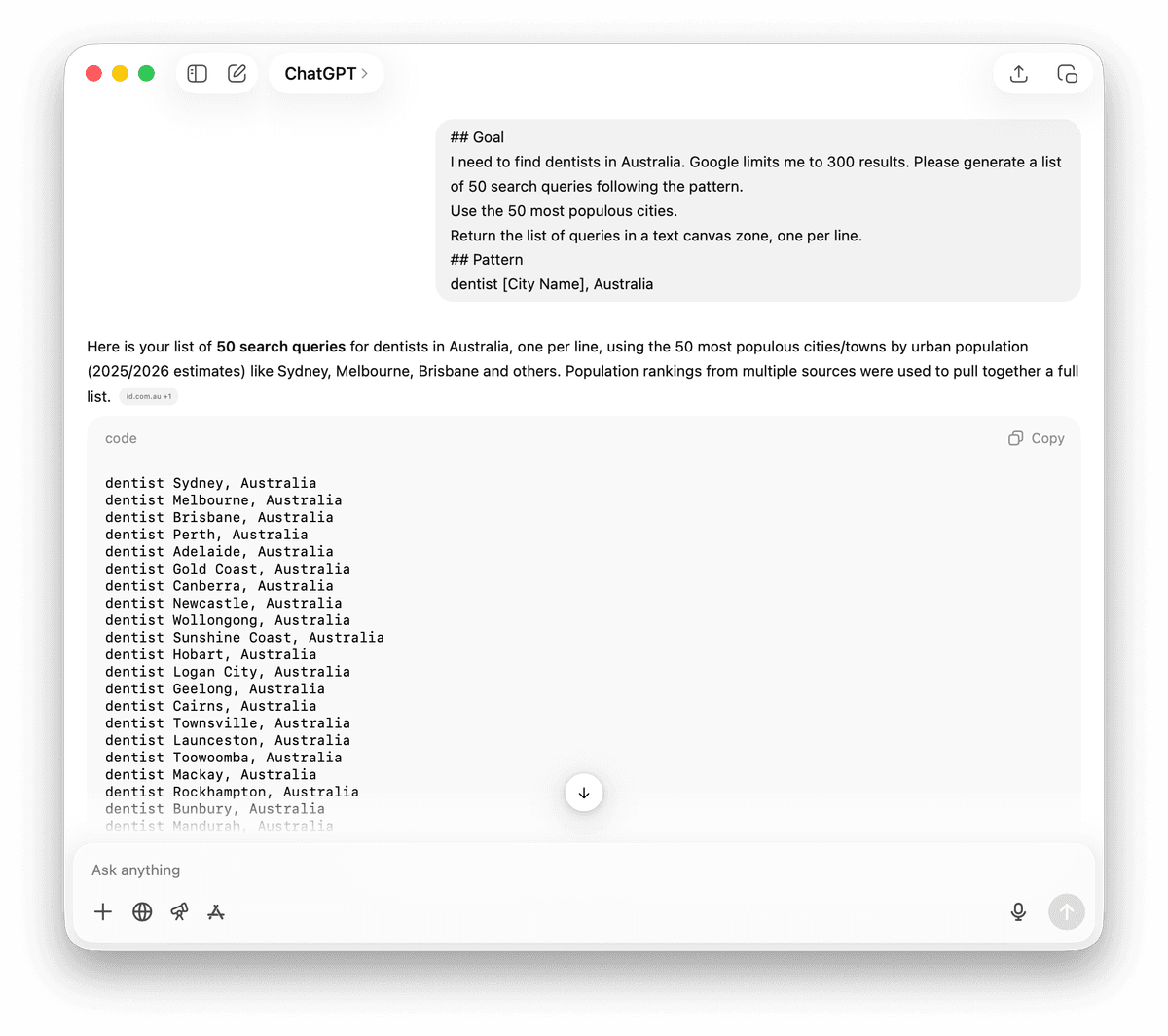 ChatGPT to generate location variations