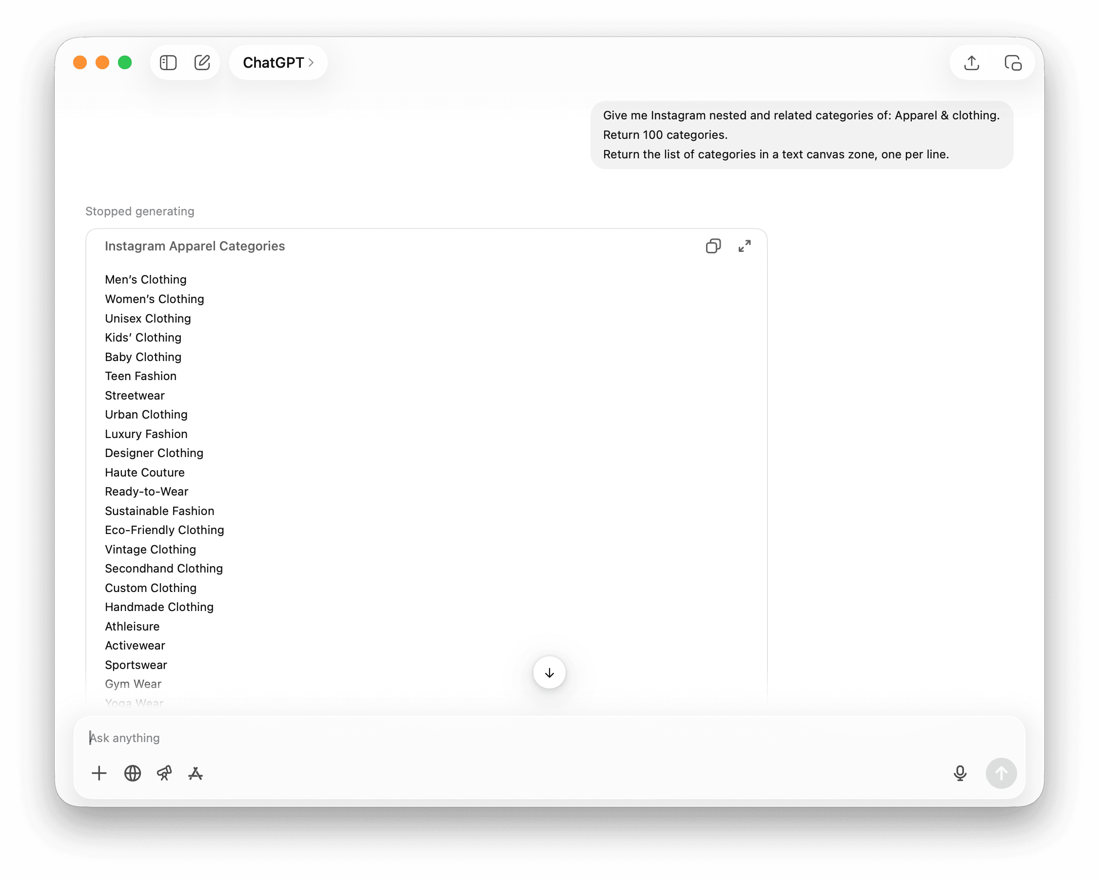 Gerar variações de categorias
