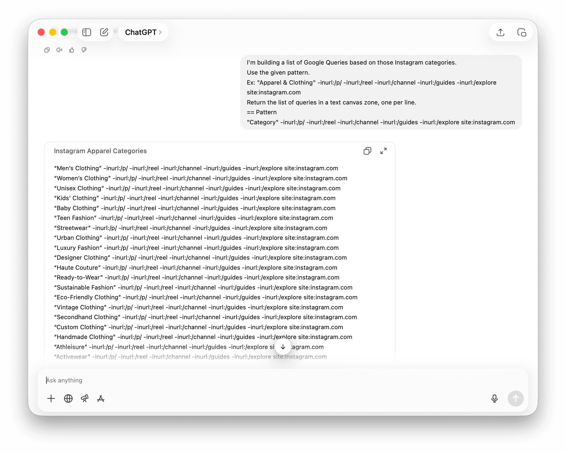 Gerar variações de categorias