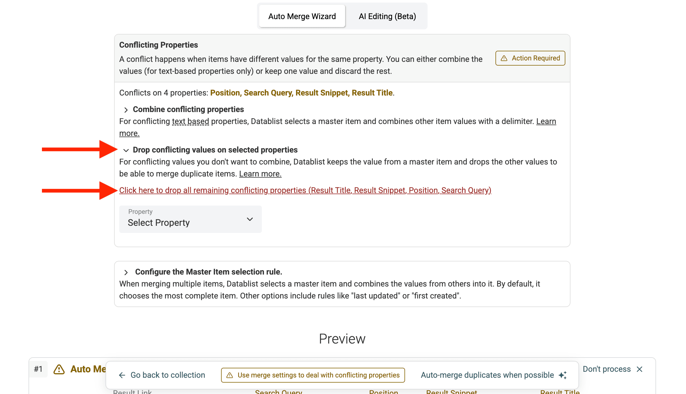Drop Conflicting Values