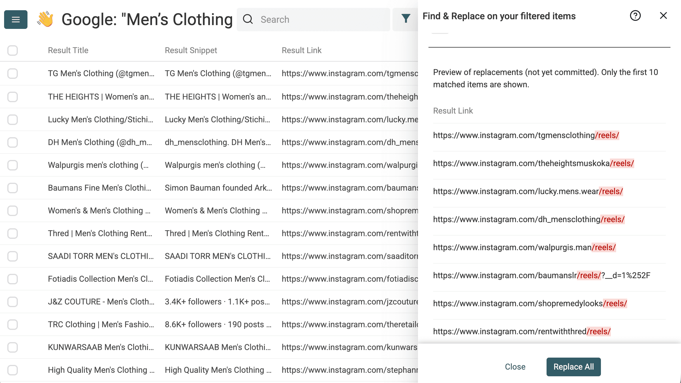 Find & Replace Preview