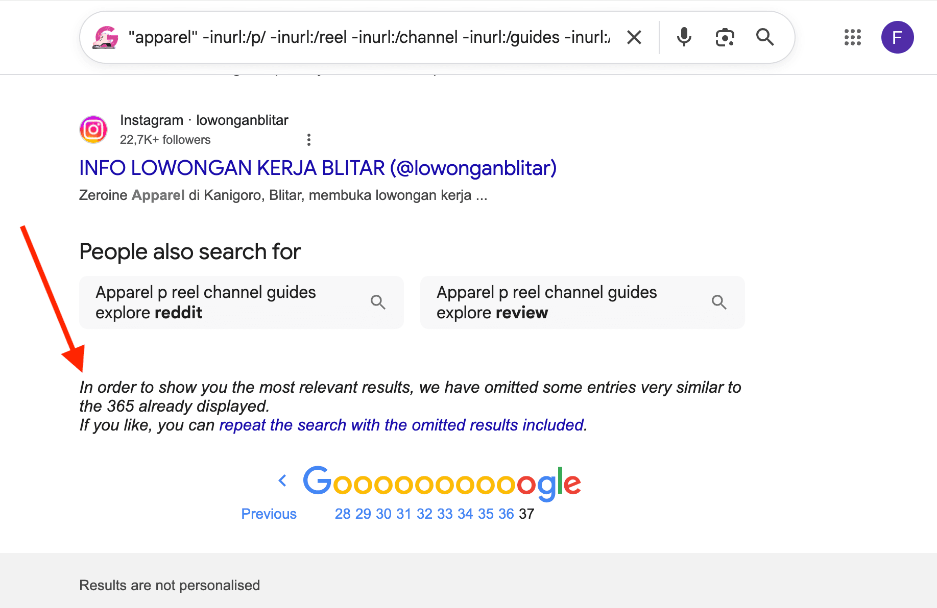 Limites dos resultados de busca do Google