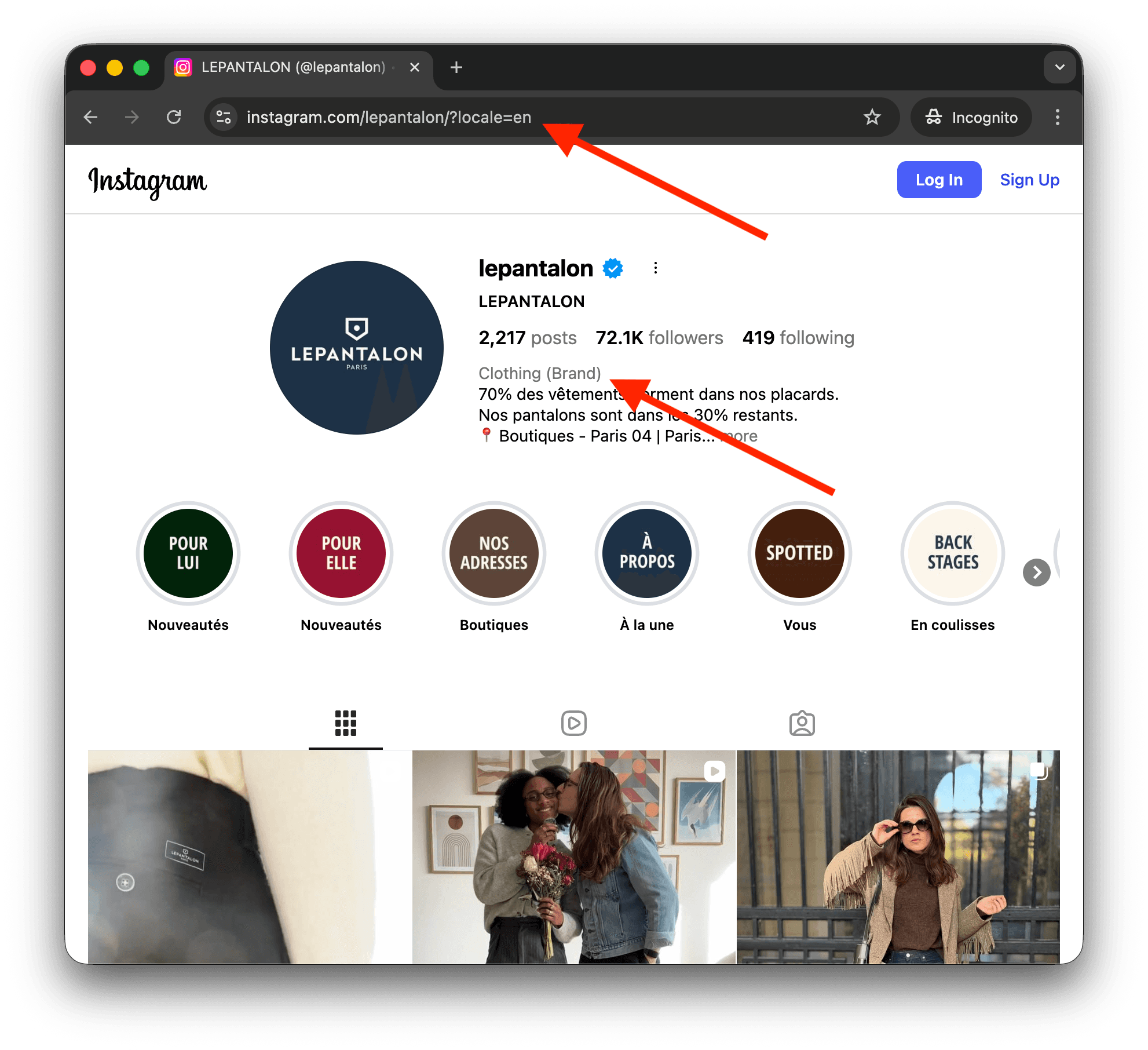 Categoria do Instagram
