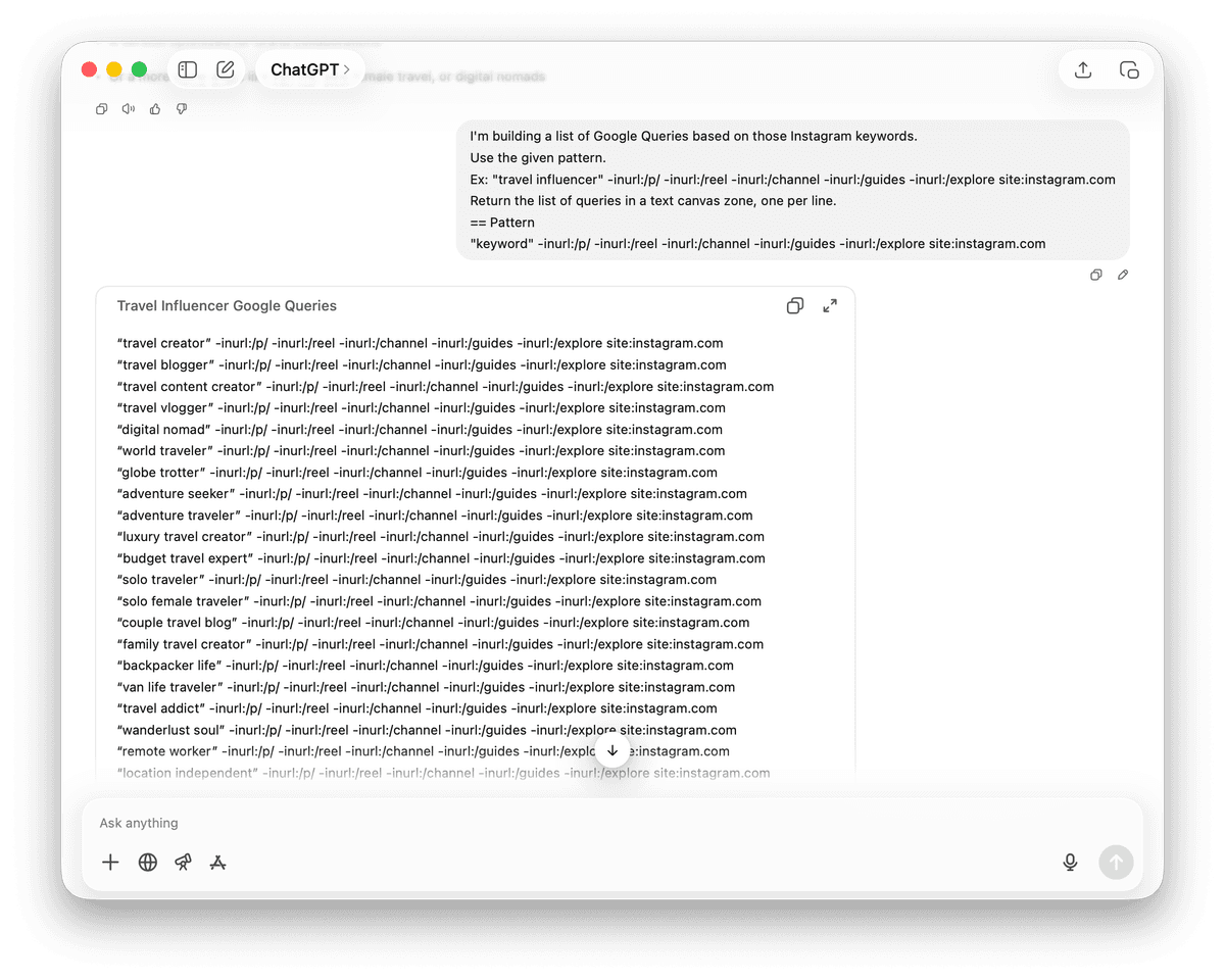 Google Search Queries Prompt