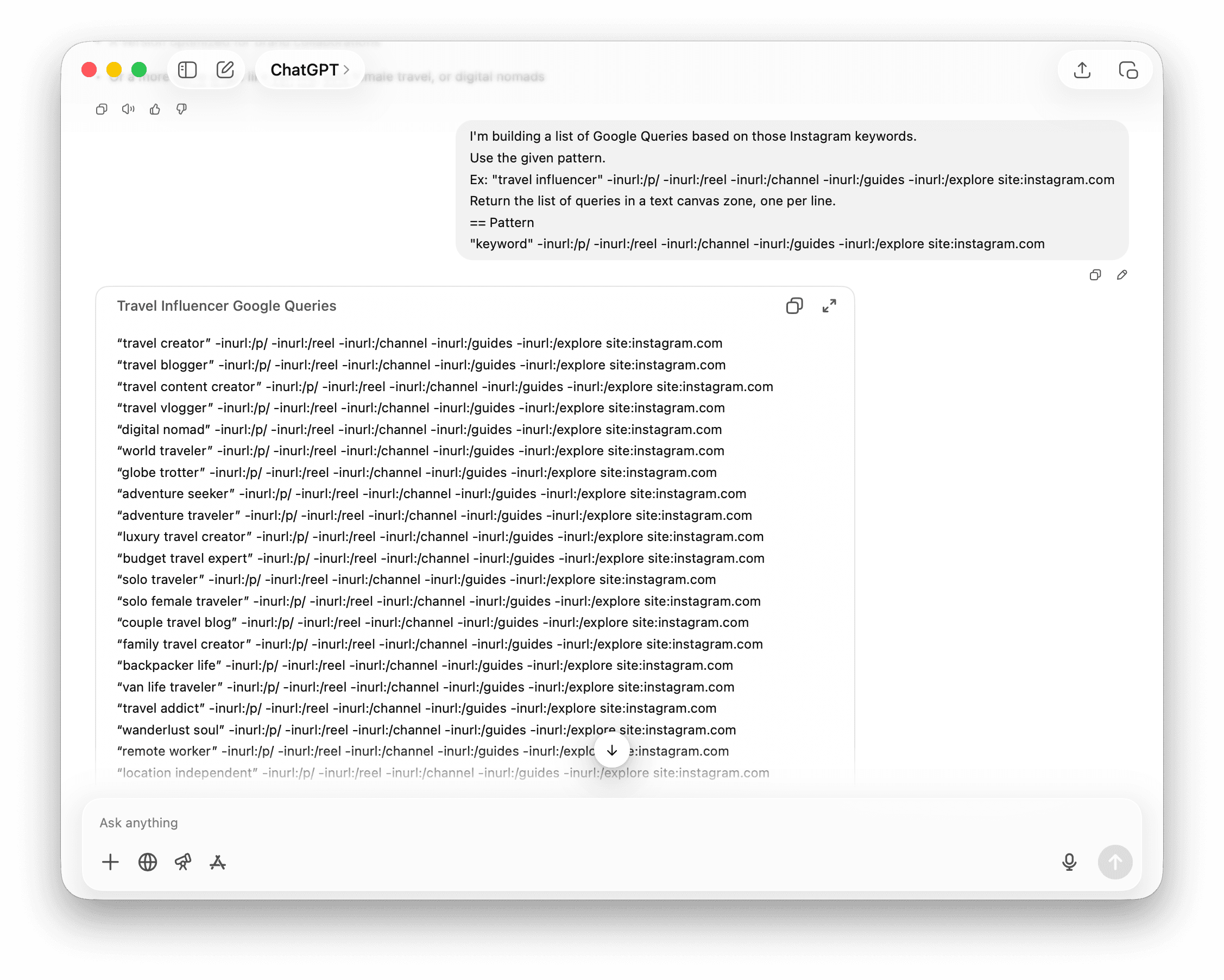 Google Search Queries Prompt