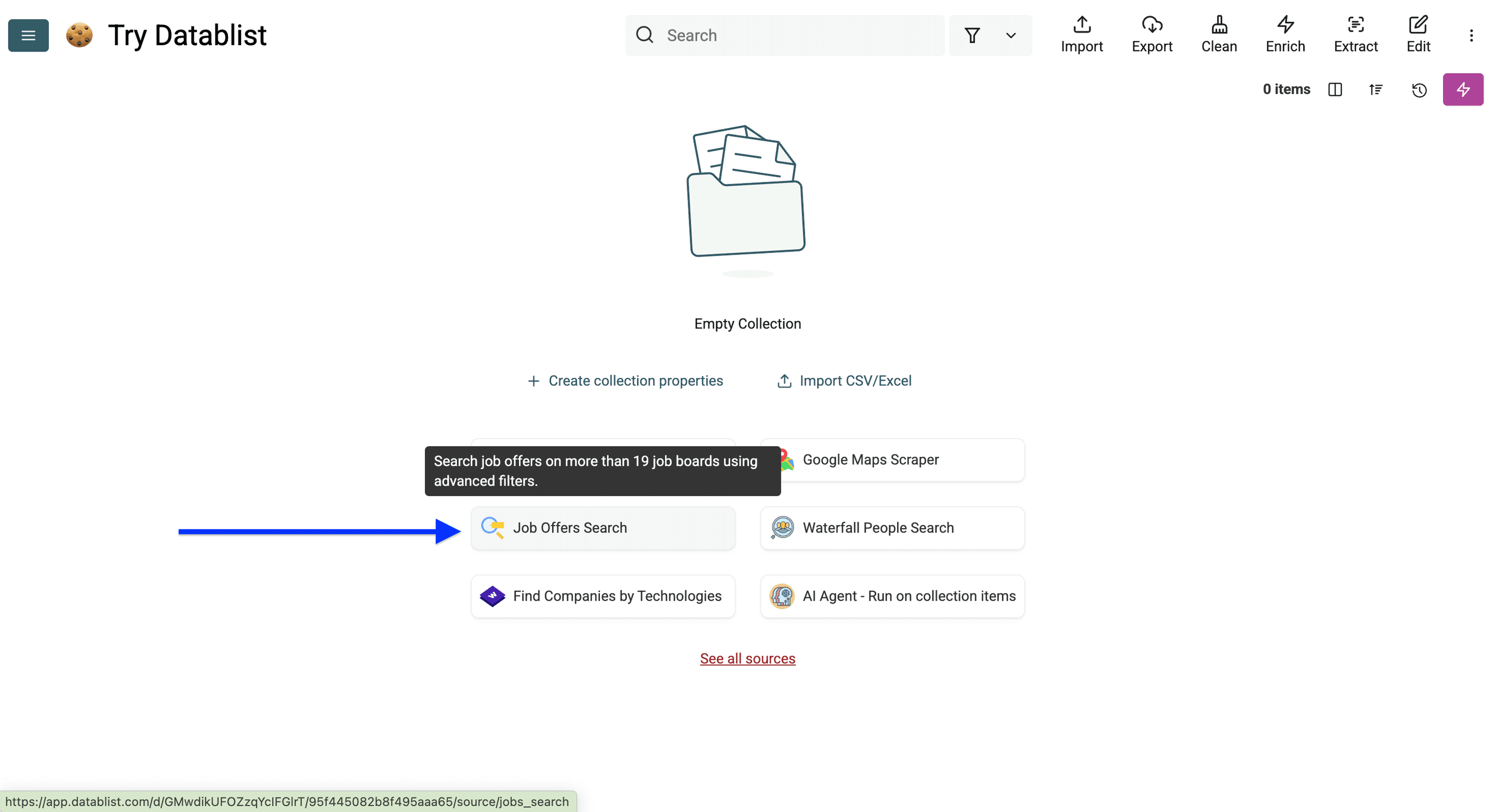Scraper de job boards do Datablist