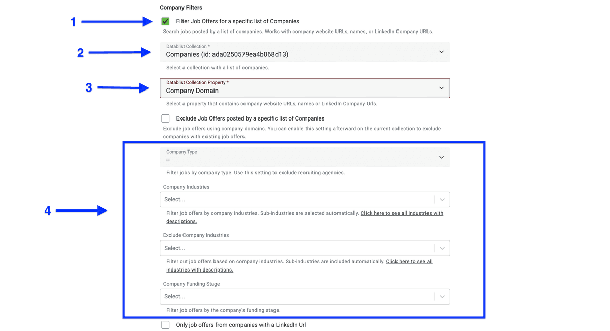 Scraping job postings only for specific companies