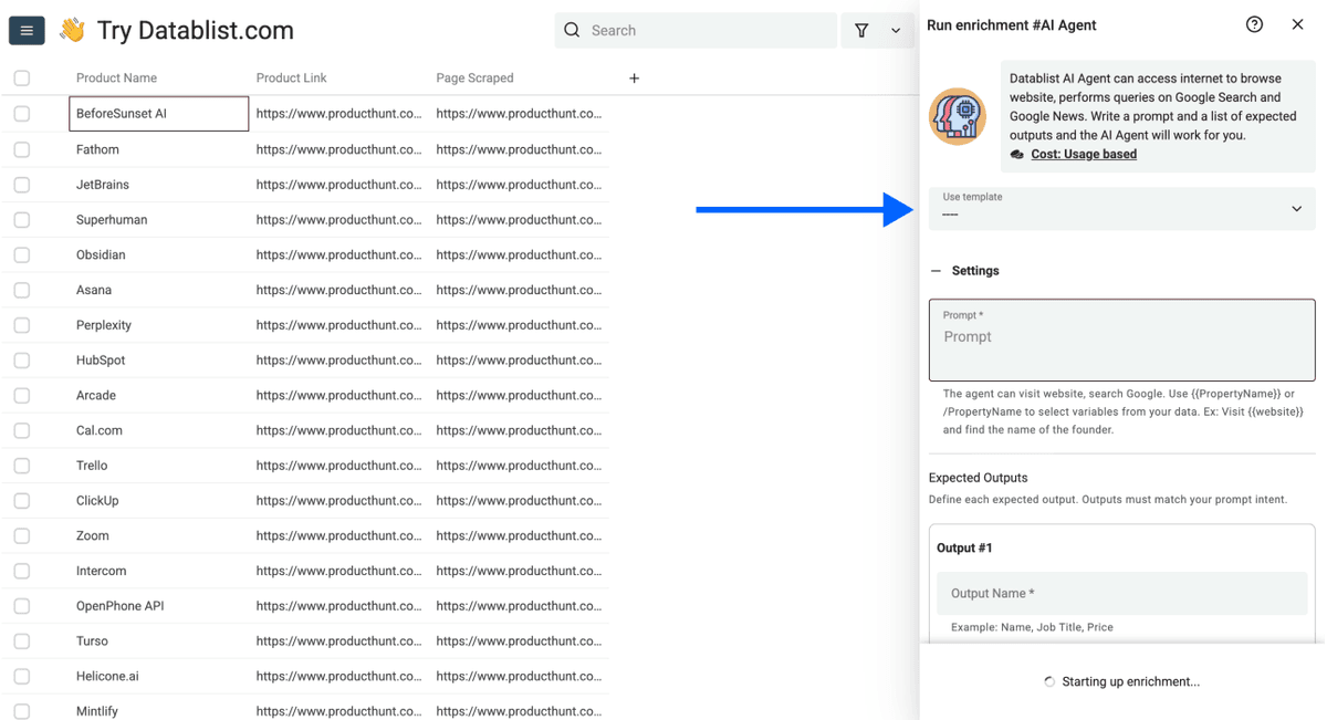 How To Scrape Product Hunt With Datablist - AI Research Agent
