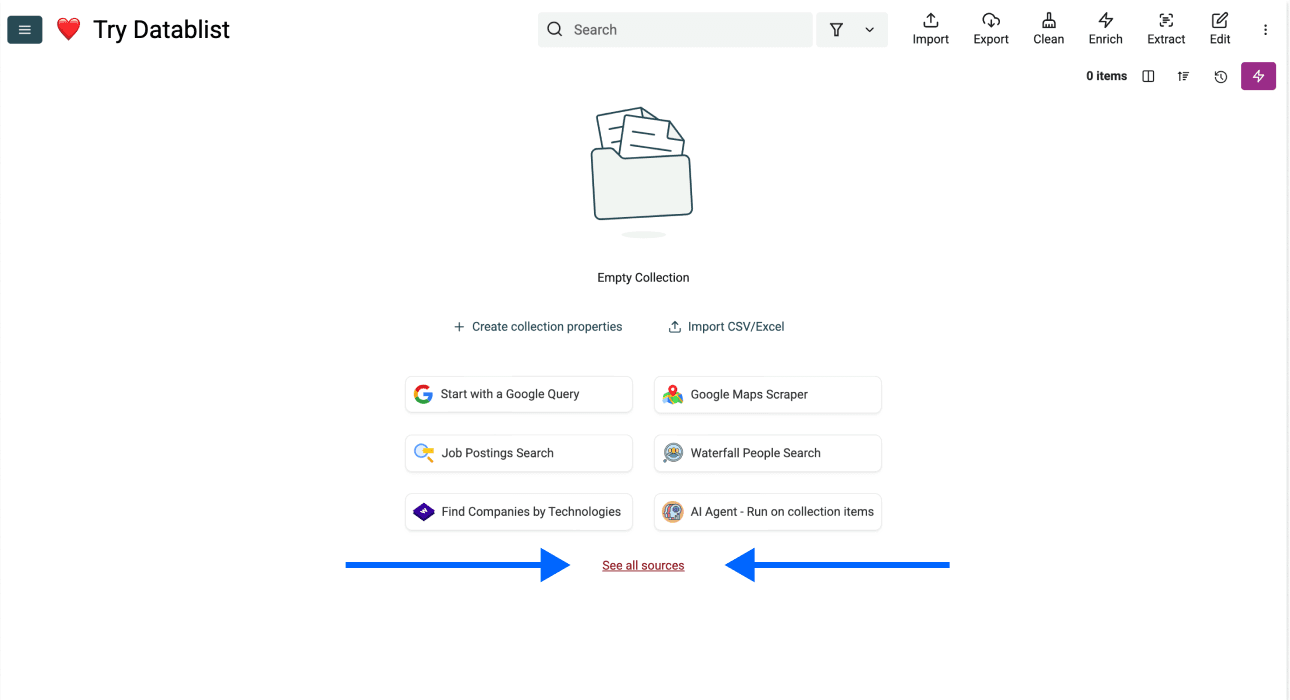 How To Scrape Product Hunt With Datablist - Empty Collection