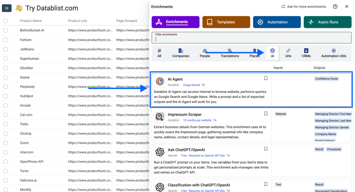 How To Scrape Product Hunt With Datablist - Enrichment Library