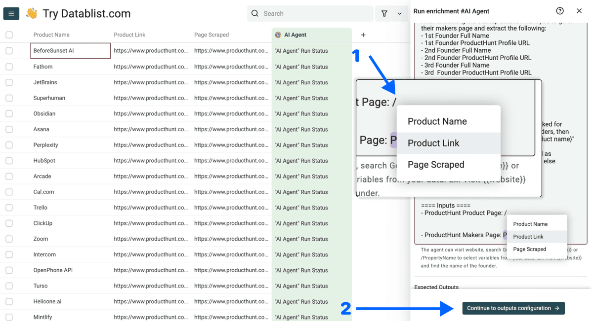 How To Scrape Product Hunt With Datablist - Mapping Inputs