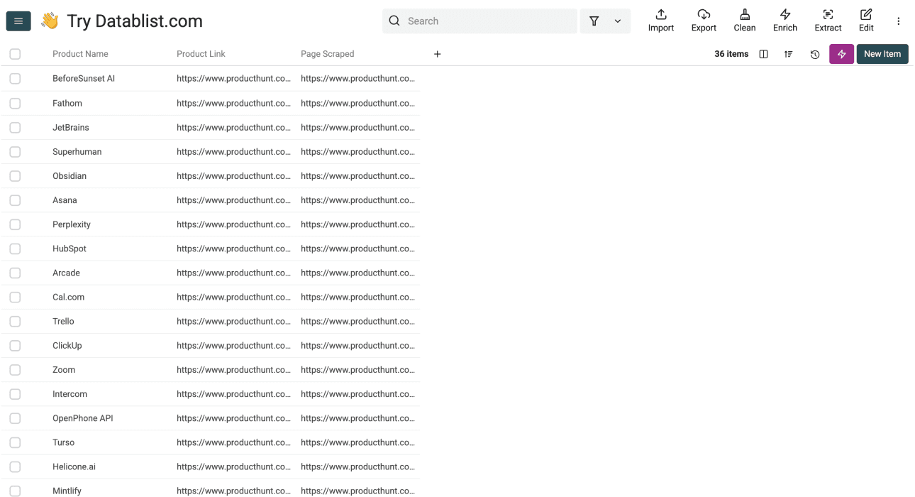 How To Scrape Product Hunt With Datablist - Scraped Products