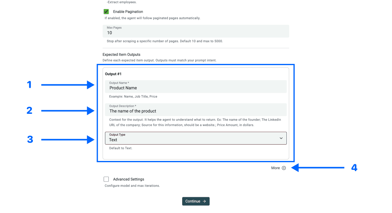 Datablist AI scraping agentの出力設定