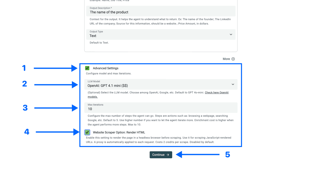Datablist AI scraping agentの詳細設定
