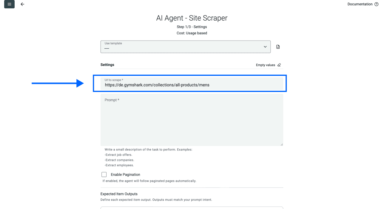 Datablist AI scraping agentのURL設定
