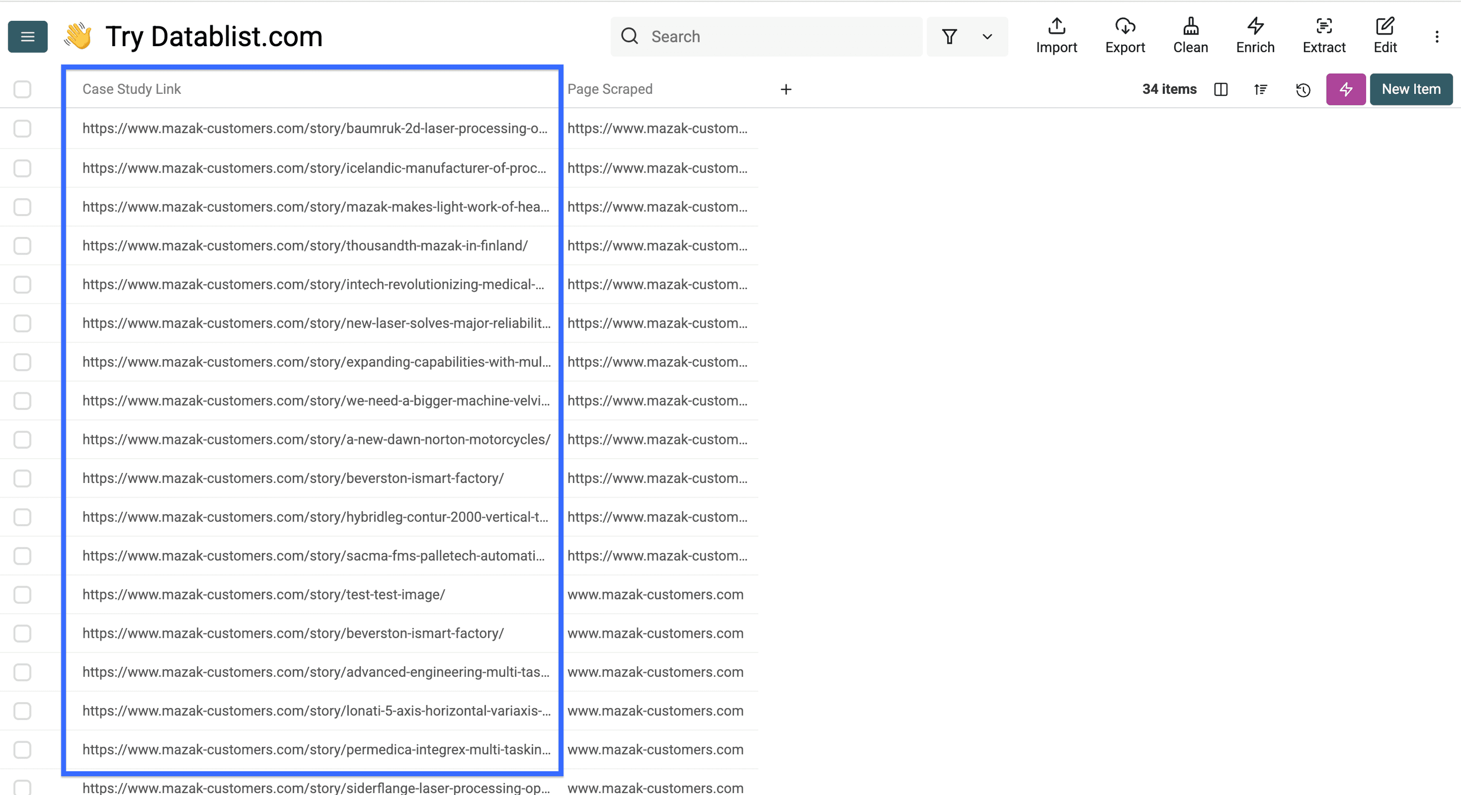 Exemplo de collection com links de cases extraídos