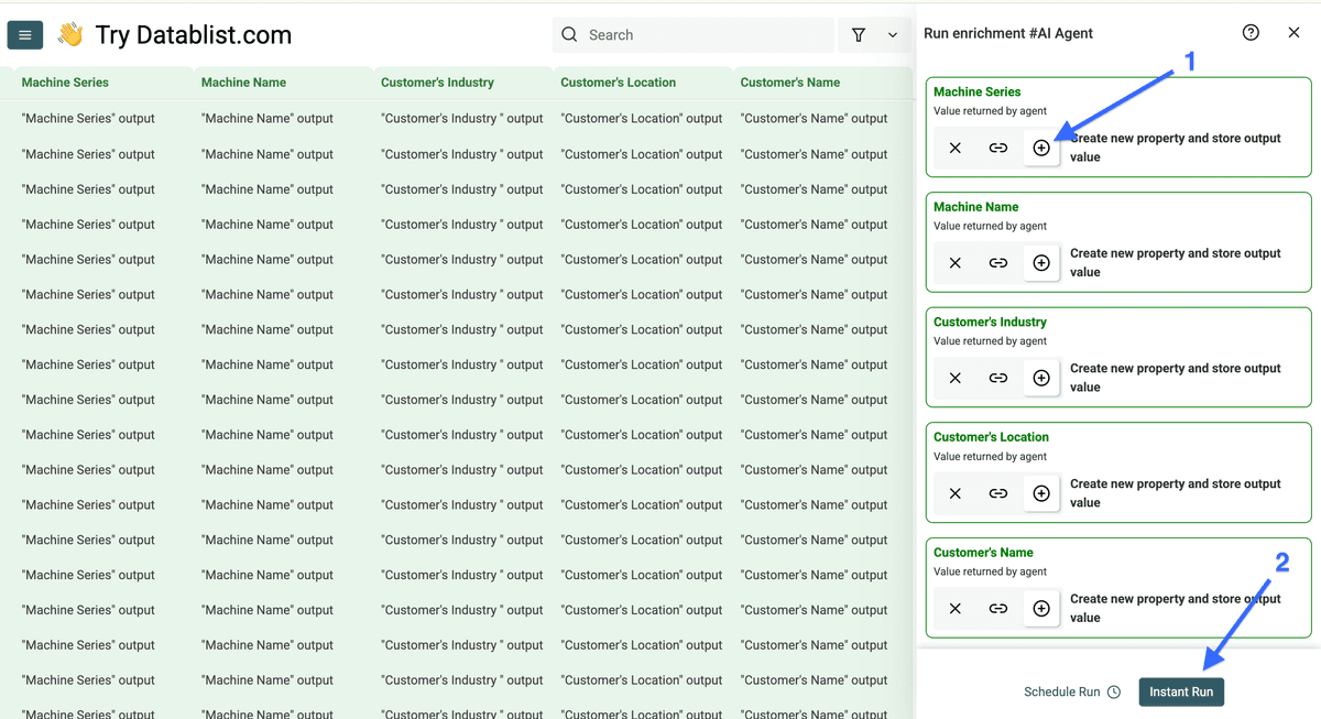 Configuration des colonnes Datablist pour scraper les études de cas