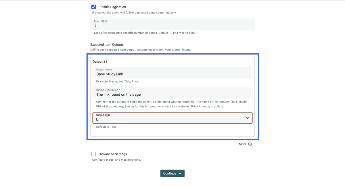Configuration des sorties pour l’AI Agent de Datablist
