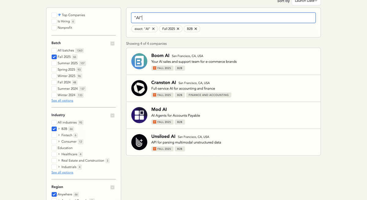 YC startup directory