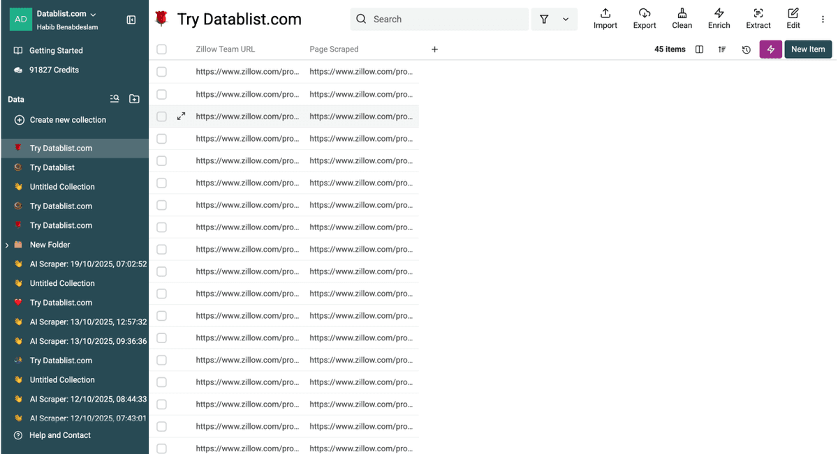 Zillow Real Estate Agent Scraper, team page urls