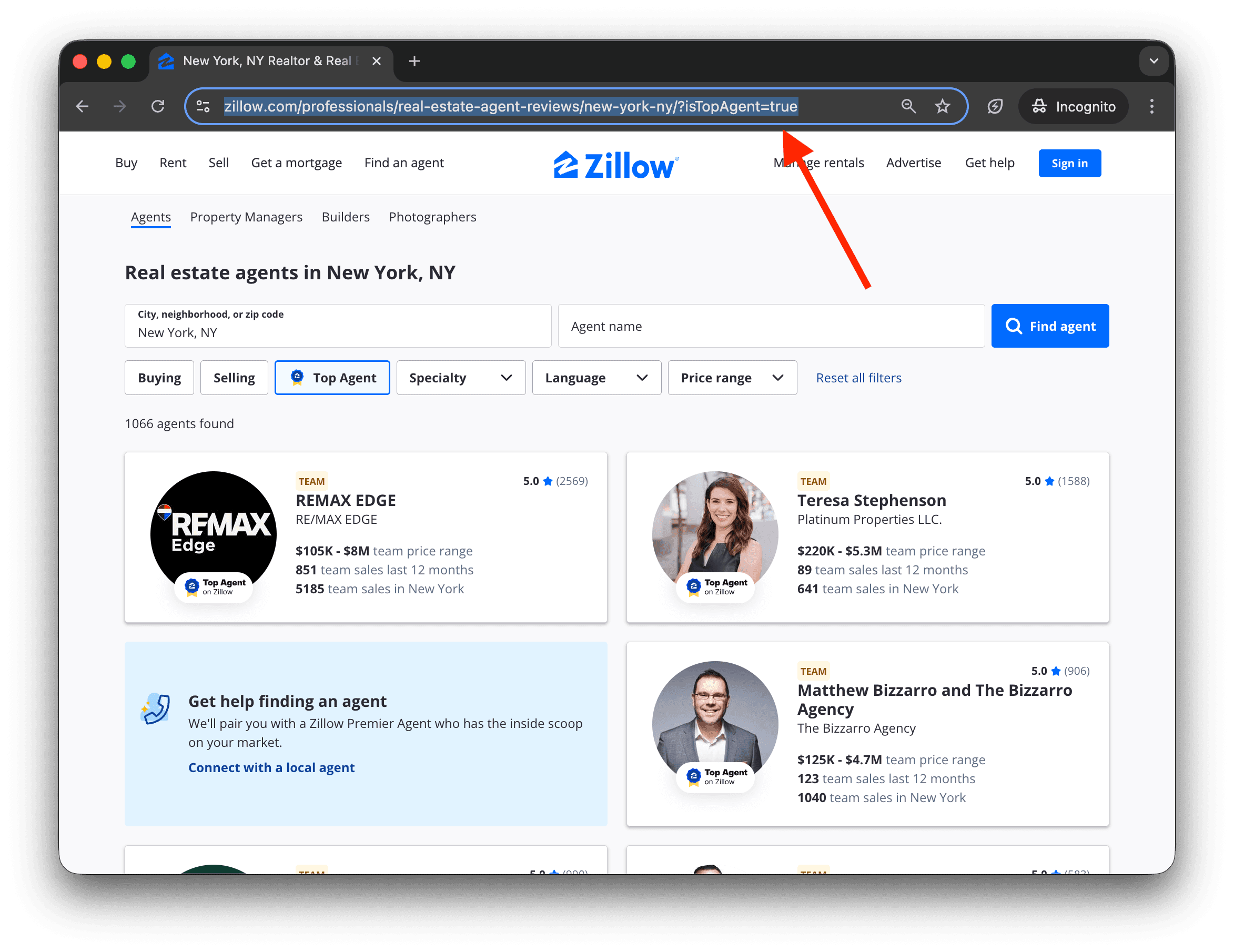 Zillowの不動産エージェント一覧