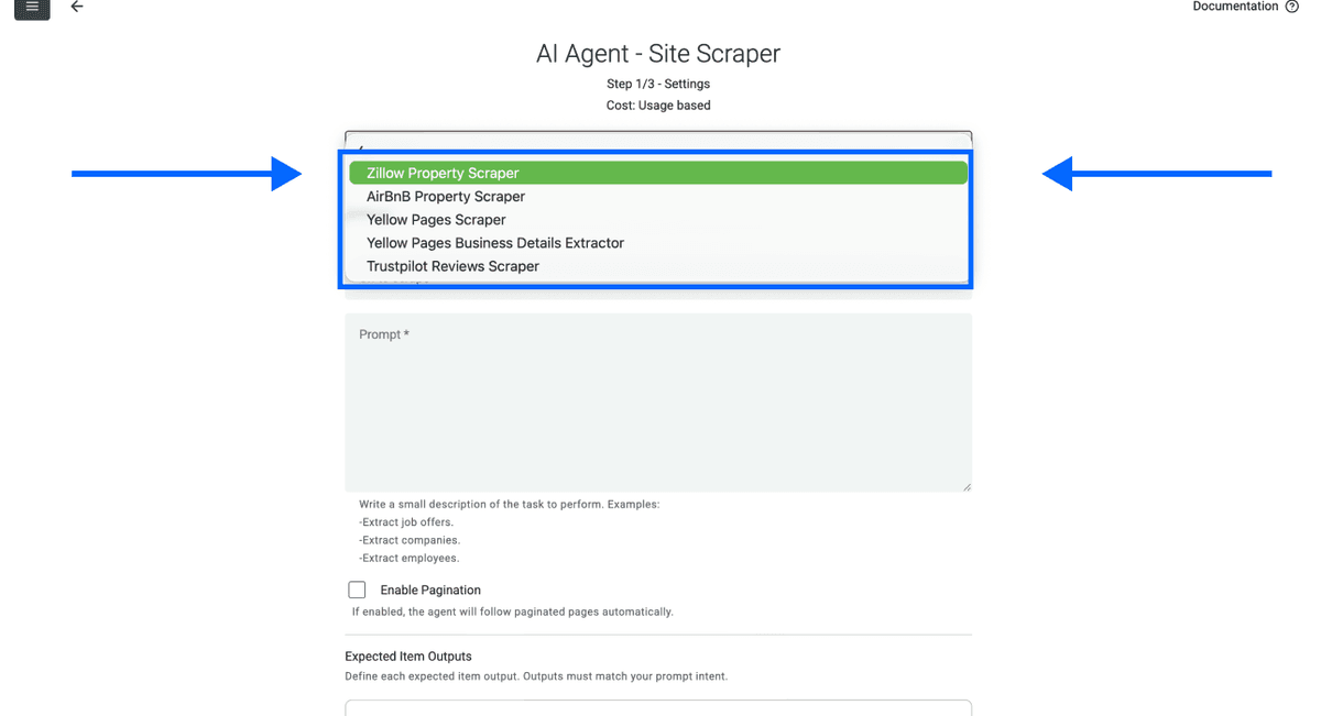 Zillow Property Scraper, template selection