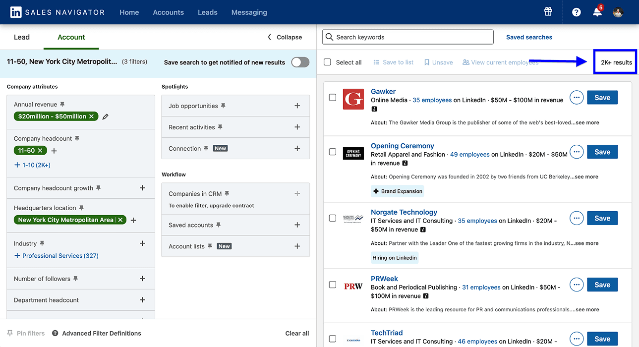 Sales Navigator Scraping - Account Search Filters
