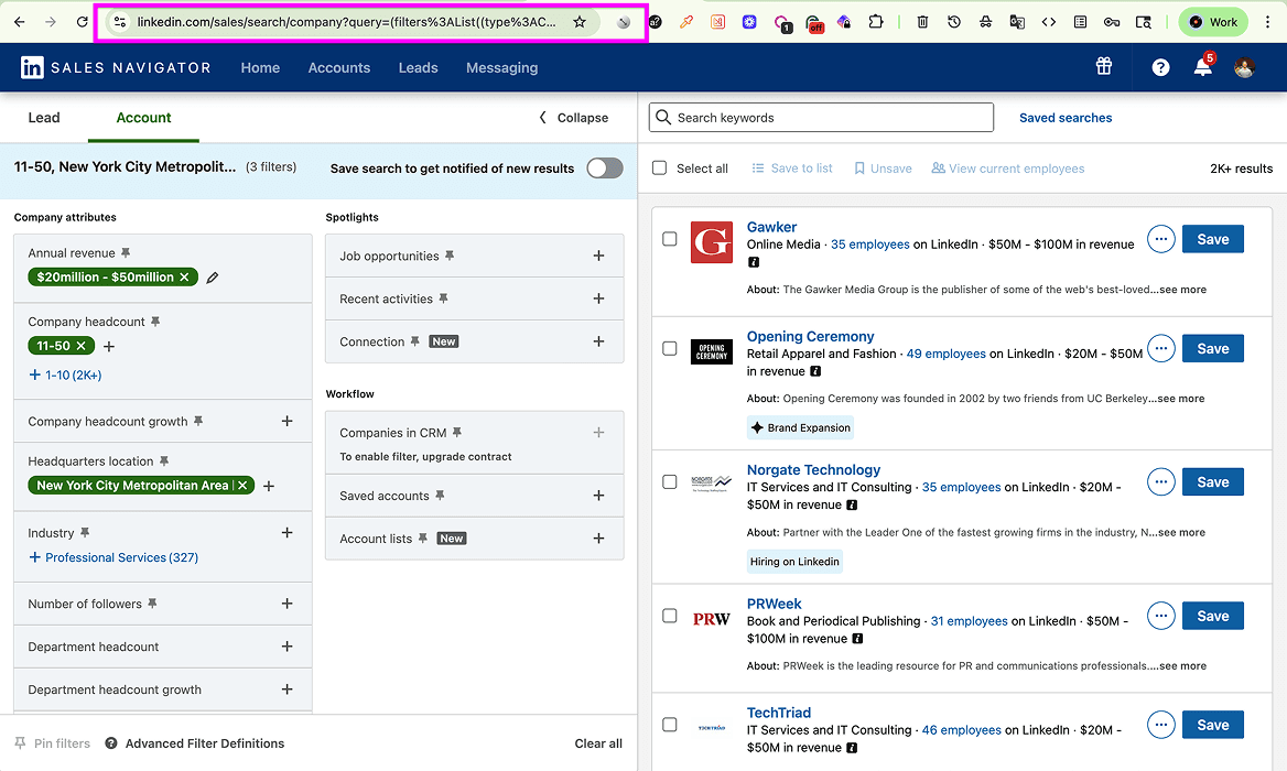 How To Scrape Sales Navigator Accounts - Copying Search URL