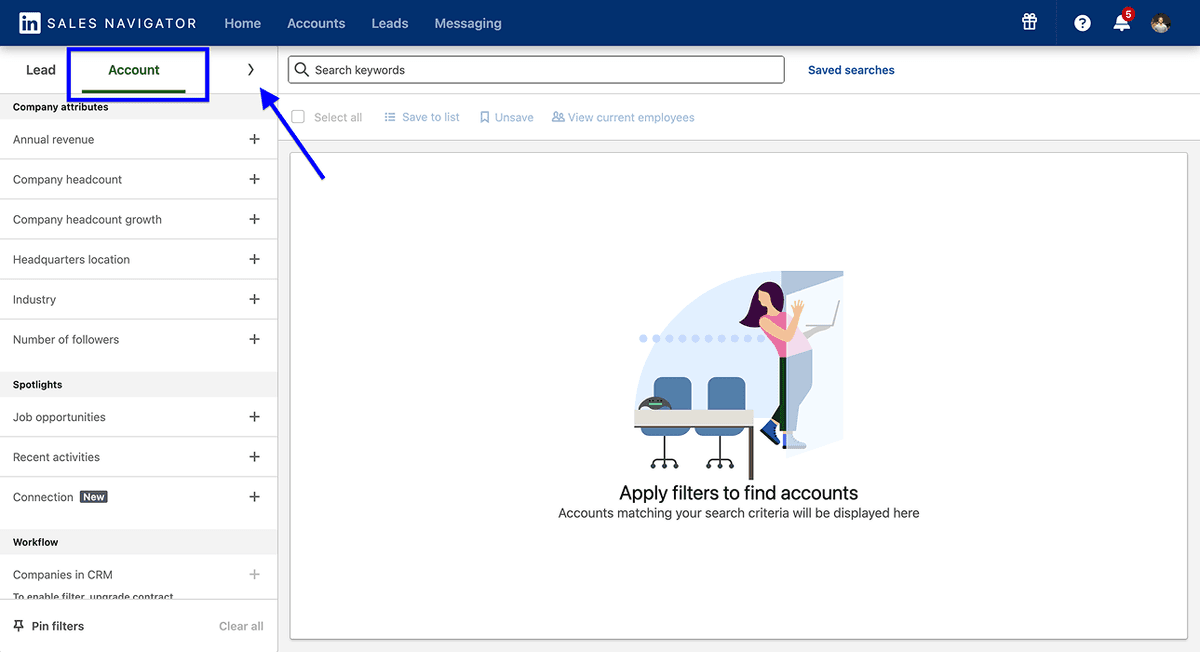 How To Scrape Sales Navigator Accounts - Switching To Accounts Tab