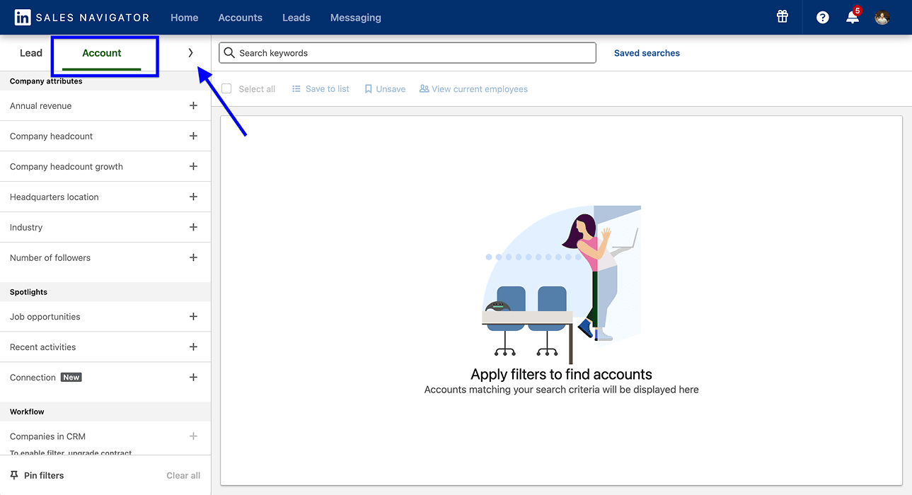 How To Scrape Sales Navigator Accounts - Switching To Accounts Tab