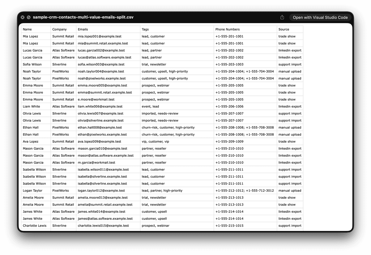 CSV Rows Splitter output preview and download result