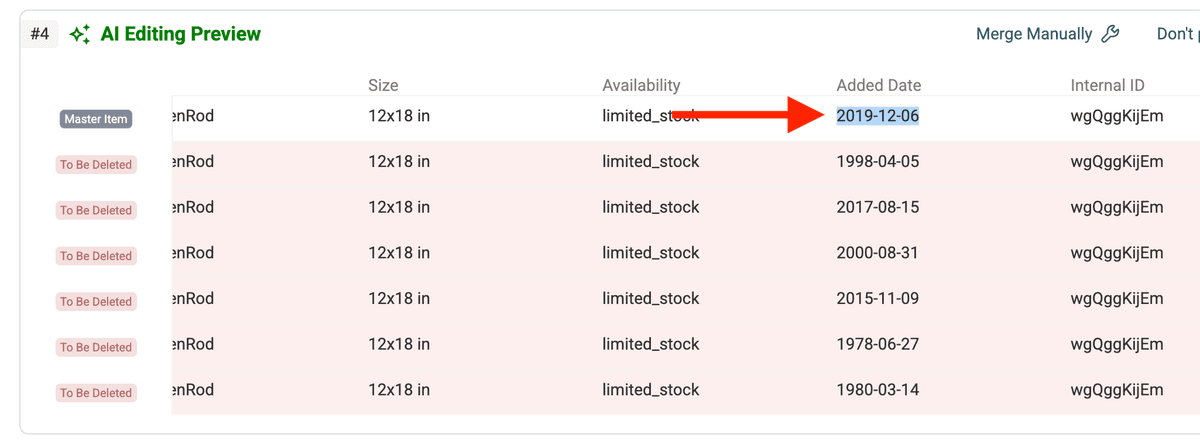 Example preview showing the summed value in the master item