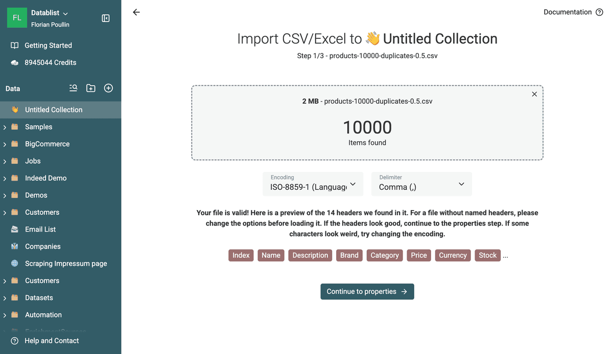Import CSV or Excel file