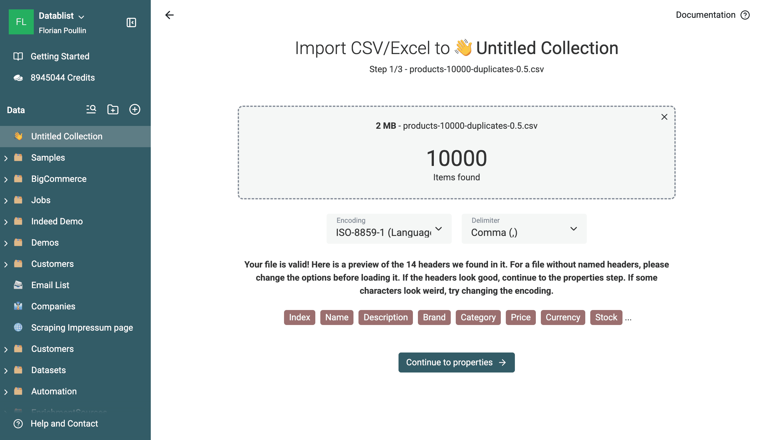 Importe um arquivo CSV ou Excel