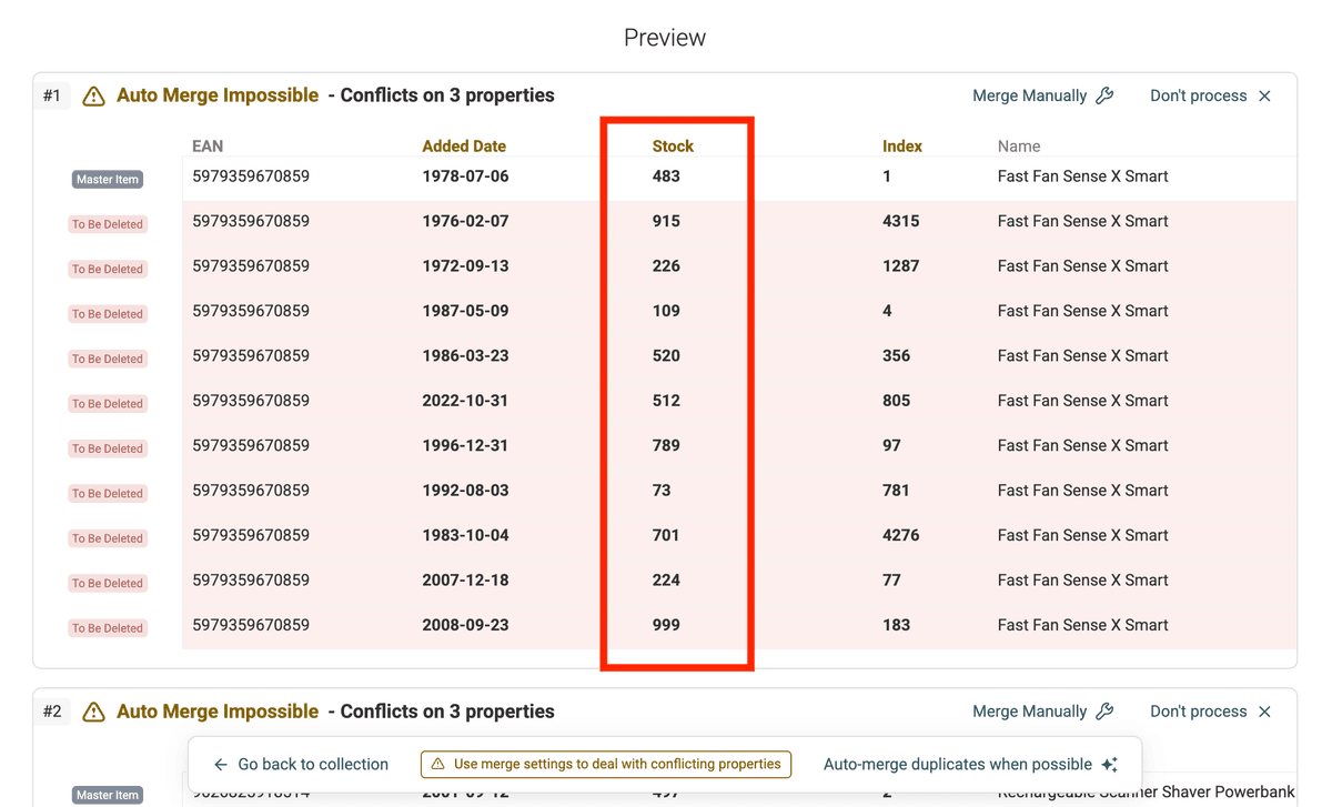 Preview the detected duplicate groups