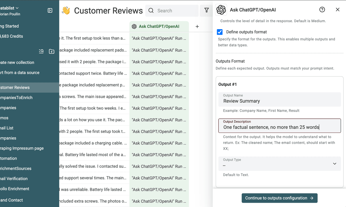 Review Summary output configured as a factual sentence of no more than 25 words