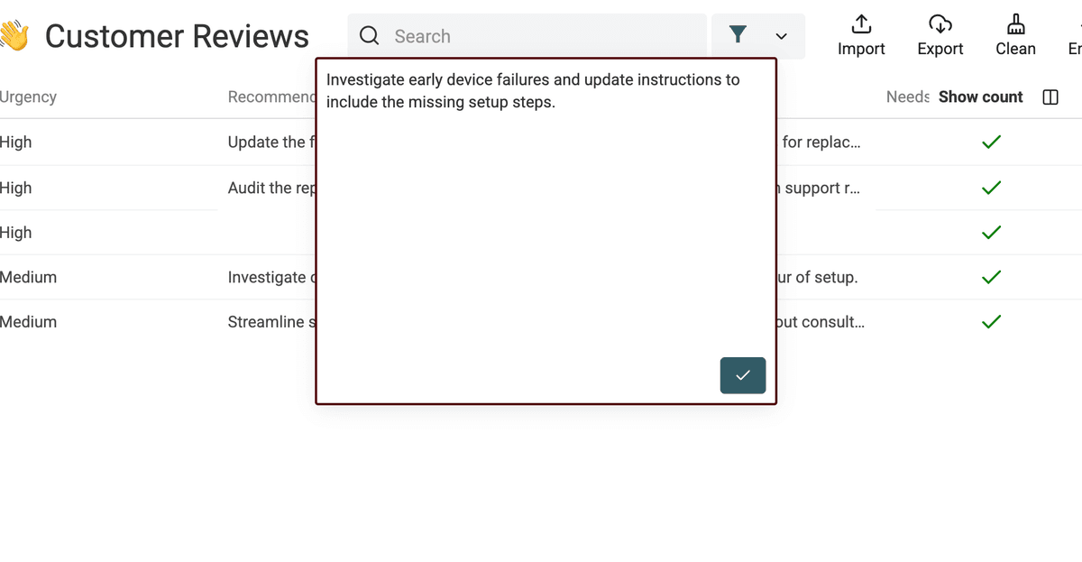 Inspecting a recommended action beside a review flagged for manual review